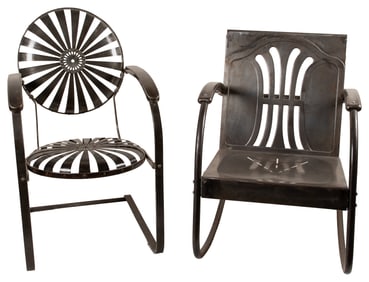 François Carré Chair and Another, two. Pair of metal chairs...