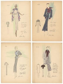Hand Colored Serigraph Fashion Maquettes by Ethel Burley Ra...