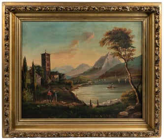 [UNKNOWN ARTIST]. Untitled Lakeside Landscape. (Ca. early 2...
