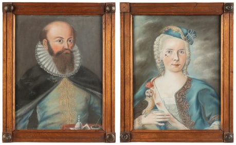 [UNKNOWN ARTIST]. Pastel Portrait Pair. Unsigned. Ca. 18th ...