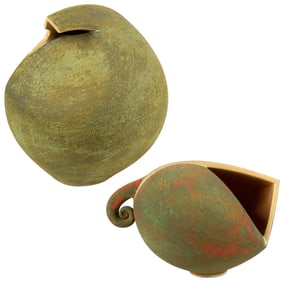 [STUDIO CERAMIC]. Pair of Green Vessels. 2004. Each indisti...