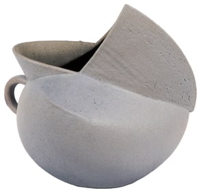 [STUDIO CERAMIC]. Purple Vessel with Handle. Undated. Round...