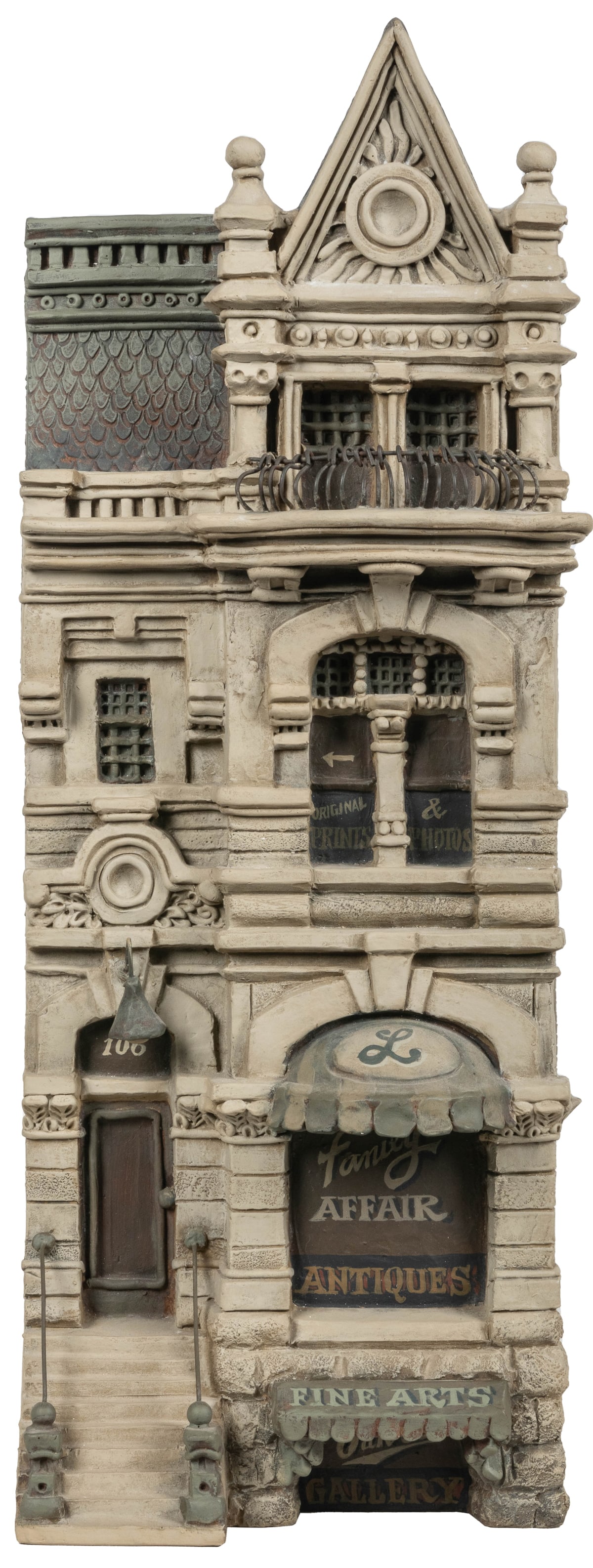 JACOBSEN, Zani (American, 1928 – 1993). 106 E Oak Street. 1...: JACOBSEN, Zani (American, 1928 – 1993). 106 E Oak Street. 1985. Cast plaster relief with paint and wire. Incised signature to top left edge. Artist’s label to verso. Hanger included. Minor