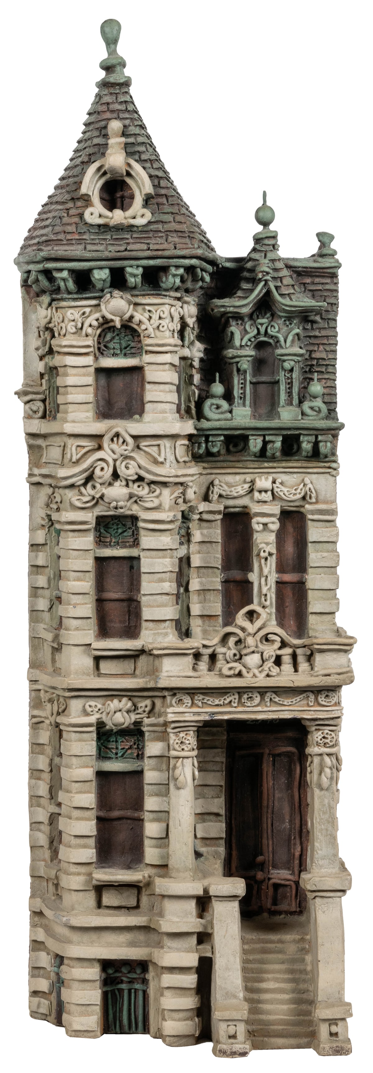 JACOBSEN, Zani (American, 1928 – 1993). 2546: Chicago Brown...: JACOBSEN, Zani (American, 1928 – 1993). 2546: Chicago Brownstone. 1972. Cast plaster relief with paint. Incised signature to bottom right edge. Artist’s label to verso. Hanger included. Mi