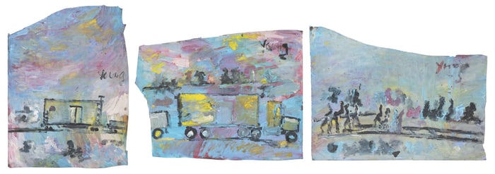 YOUNG, Purvis (American, 1943-2010). Three Train and Truck ...