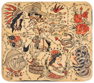 Tattoo Flash, Signed Leroy, 1941. Ink and watercolor on ill...