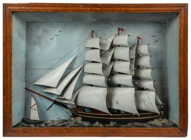 Large and Small Sailboat in a Diorama. 20th Century. Mixed ...