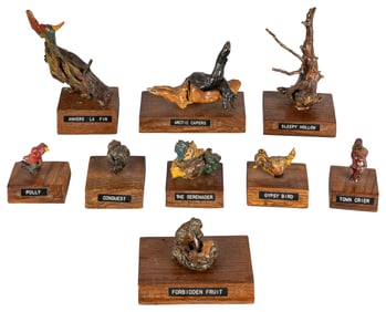 Eccentric Folk Art Painted Root Sculptures. Nine works. The...