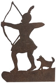 Cutout Silhouette of Indian with Bow, Arrow and Dog. (Ameri...