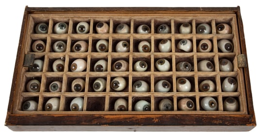 Prosthetic Glass Eye Collection. Ca 20th century. Set of 49...