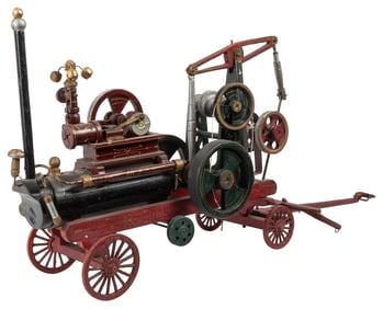 Hand-Made Wood and Metal Model of a Horse-Drawn Steam-Power...