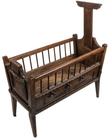 Wooden Cradle (British, Early 19th century). Hand carved wo...