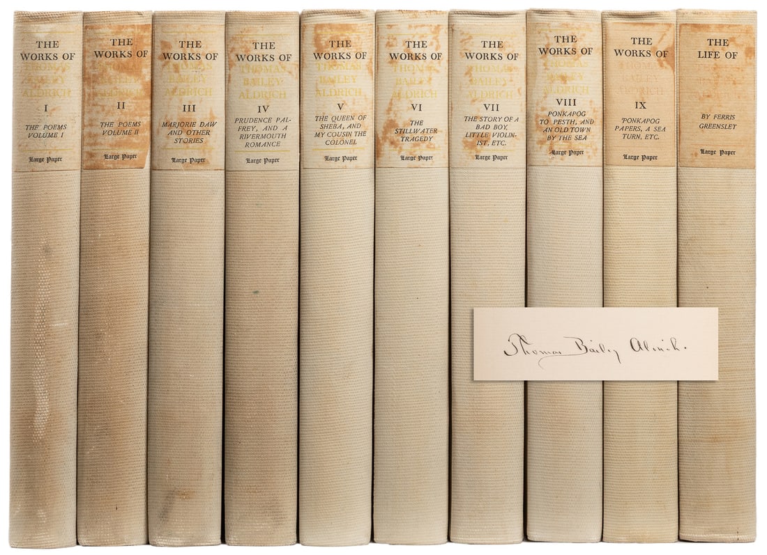 ALDRICH, Thomas Bailey (1836-1907). The Writings of Thomas ...: ALDRICH, Thomas Bailey (1836-1907). The Writings of Thomas Bailey Aldrich. New York: Printed at the Riverside Press, 1897-1907. 8vos. Illustrated with photogravure frontispieces. 9 volumes plus the 10