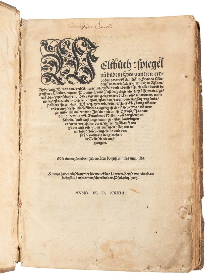[AMERICANA] FRANCK, Sebastian (1499-1543). Weltbuch spiegel... (1 of 5)