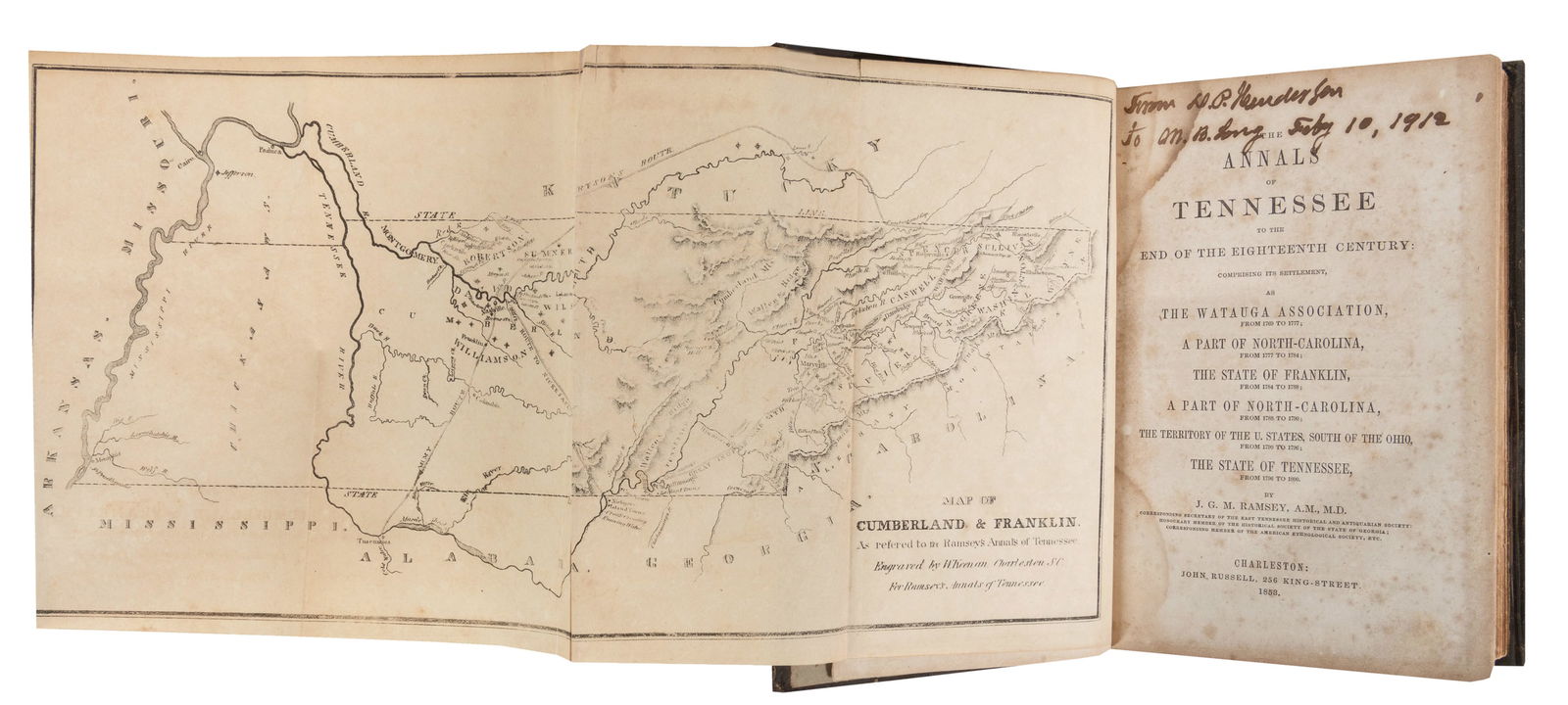 [AMERICANA]. [TENNESSEE]. RAMSEY, J. G. M. The Annals of Te...: [AMERICANA]. [TENNESSEE]. RAMSEY, J. G. M. The Annals of Tennessee to the End of the Eighteenth Century… Charleston: John Russell, 1853. 8vo. With folding map frontispiece of Cumberland and Fran