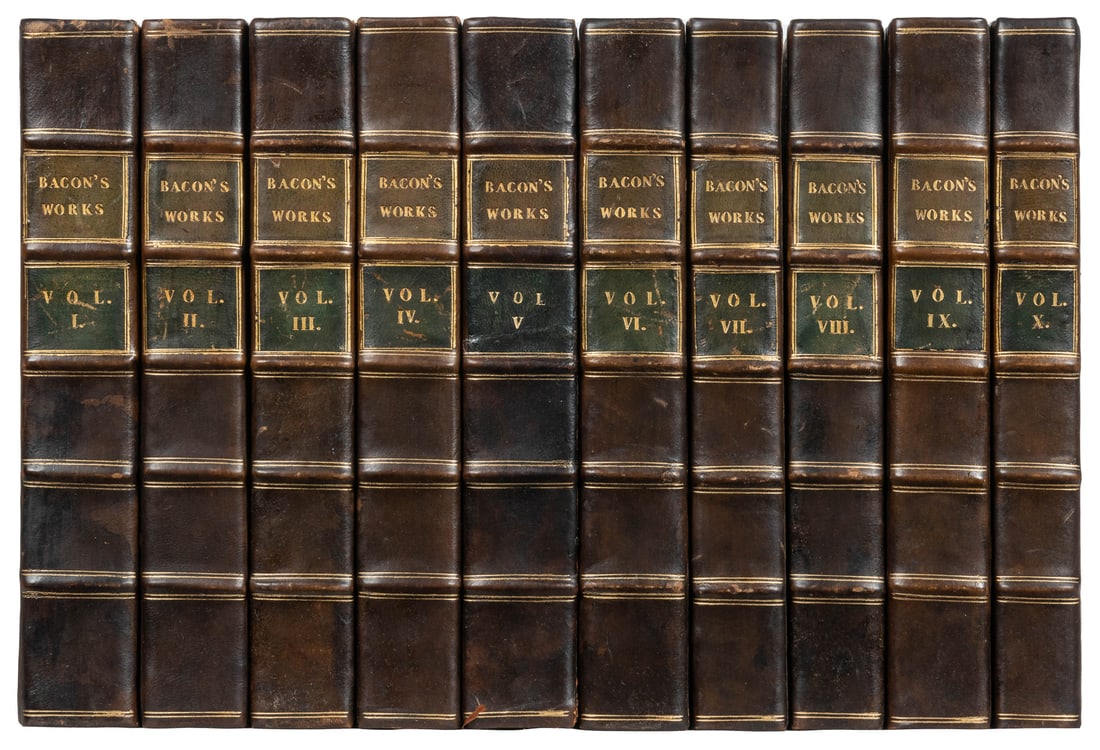 BACON, Sir Francis. The Works of Francis Bacon, Baron of Ve...: BACON, Sir Francis. The Works of Francis Bacon, Baron of Verulam, Viscount of St. Alban, and Lord High Chancellor of England. London: F. C. and J. Rivington, et al., 1819. Frontispiece portrait, foldi