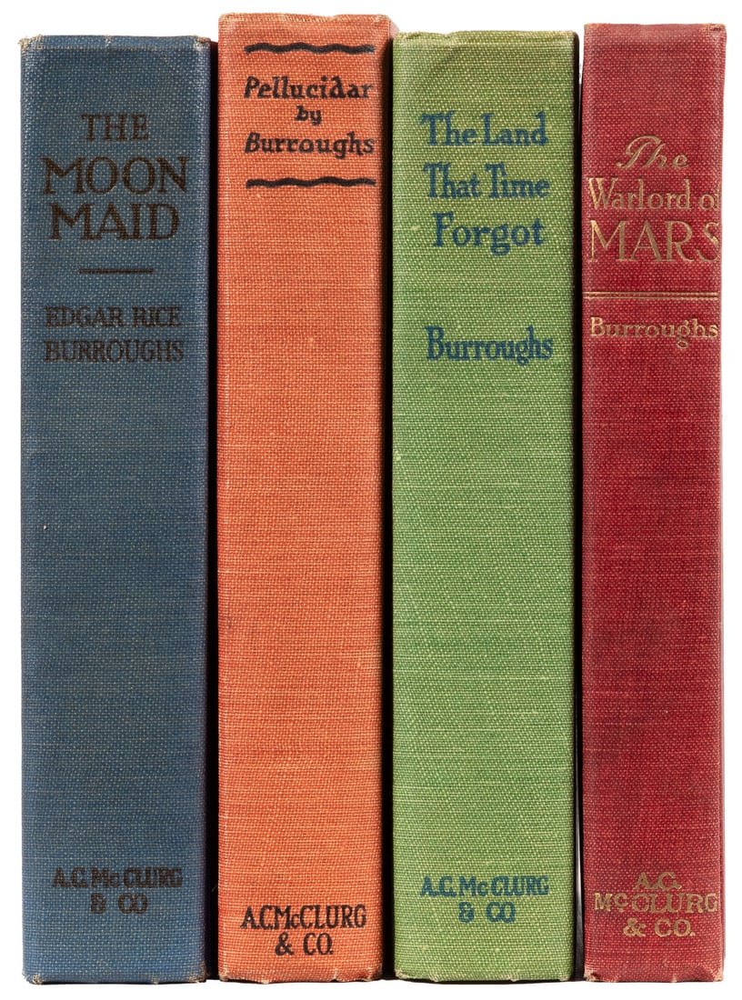 BURROUGHS, Edgar Rice. Group of 4 First Editions. [V.p., 20...: BURROUGHS, Edgar Rice. Group of 4 First Editions. [V.p., 20th century]. 8vos. Illustrated. Publisher’s cloth bindings (none in dust jackets; some general wear, rubbing, soiling, text toned, occa