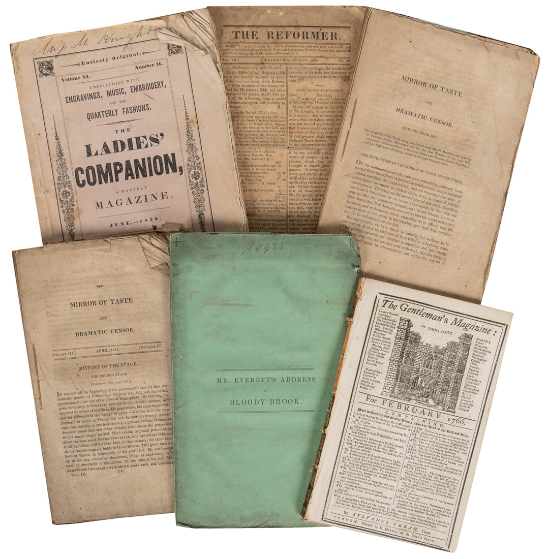 [BOOKS ABOUT BOOKS]. [18th, 19th Century Pamphlets]. Group ...: [BOOKS ABOUT BOOKS]. [18th, 19th Century Pamphlets]. Group of 9 Pamphlets or Magazines. [V.p., ca. 18th-19th centuries]. 8vos. Some excised from larger volumes, some in wrappers. Generally worn, soile