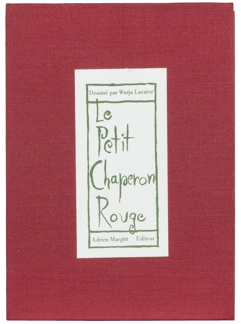 LAVATER, Warja. Le Petit Chaperon Rouge. Paris: Maeght, 196...: LAVATER, Warja. Le Petit Chaperon Rouge. Paris: Maeght, 1965. Accordion-fold book, maroon cloth covers with paper title label, color lithograph illustrations designed by Lavater; in original Lucite sl