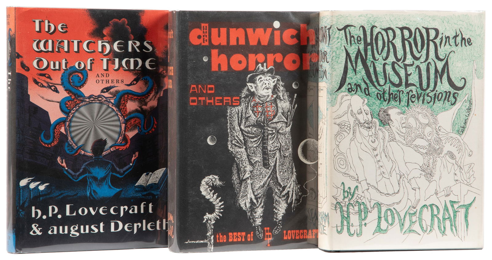 LOVECRAFT, H. P. Trio of Modern First or Early Editions. Sa...: LOVECRAFT, H. P. Trio of Modern First or Early Editions. Sauk City, WI: Arkham House: Publishers, 1963-1974. 8vos. Publisher’s bindings, unclipped dust jackets (light rubbing to bindings, jacket
