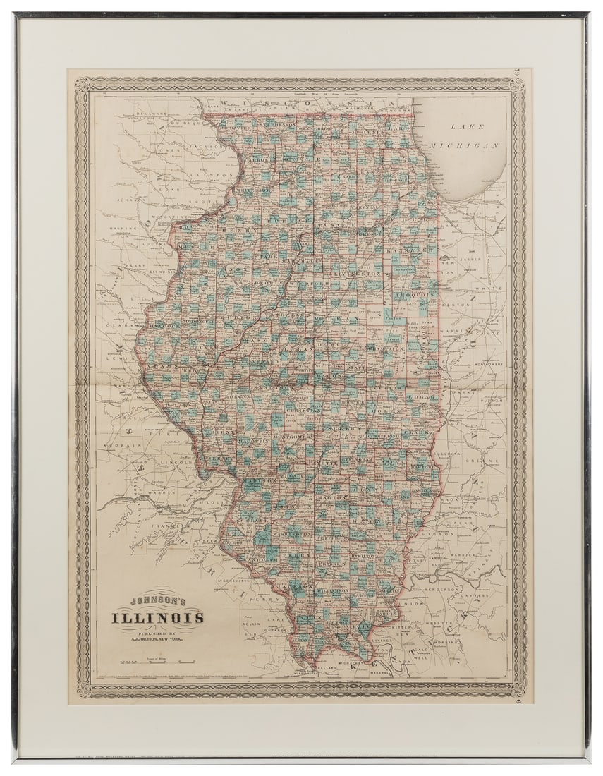 [MAPS AND PRINTS]. Group of 5 Assorted Hand-Colored Framed ... (1 of 5)
