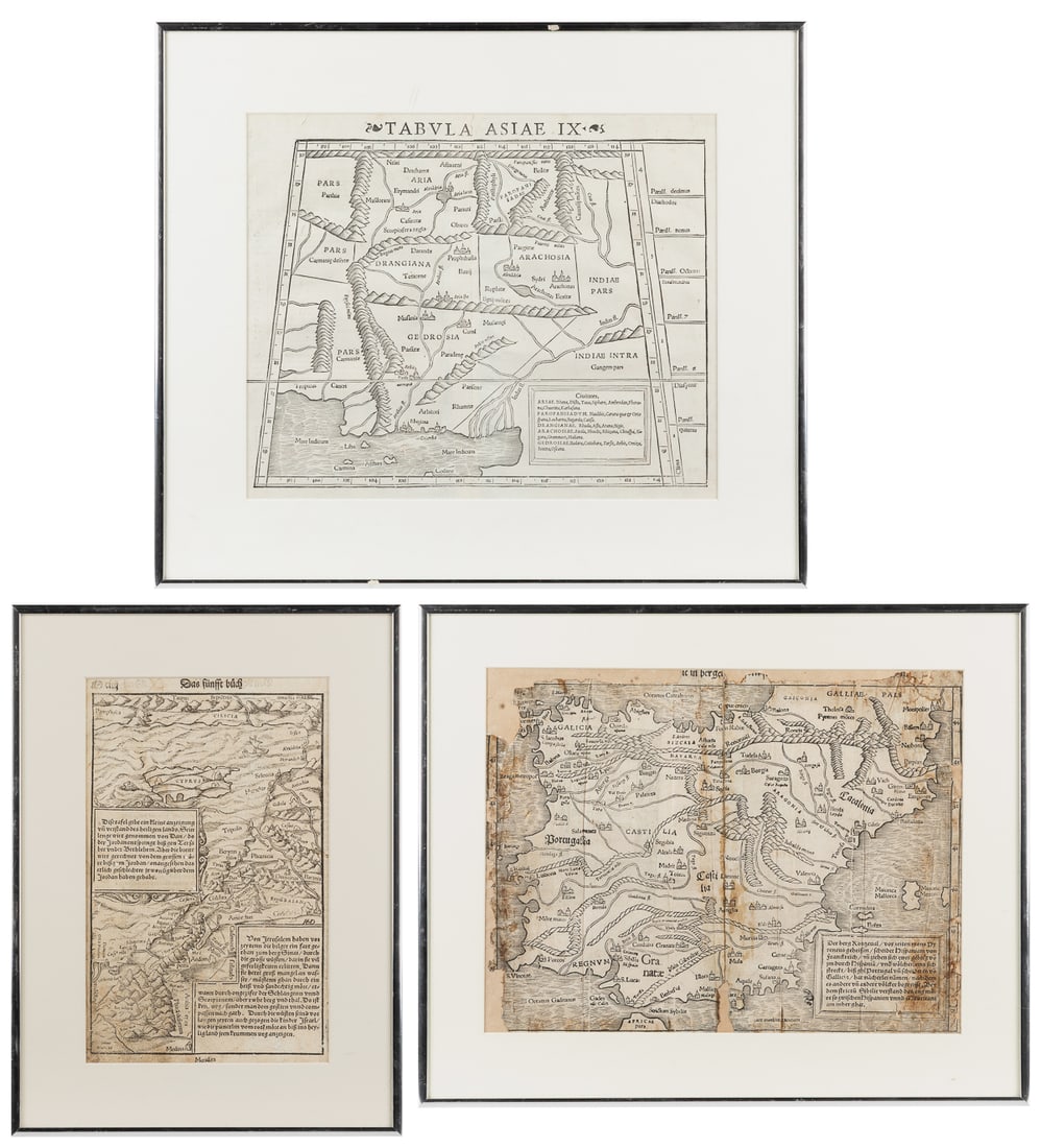 [MAPS AND PRINTS]. Trio of Early Printed Woodcut Maps Taken... (1 of 5)