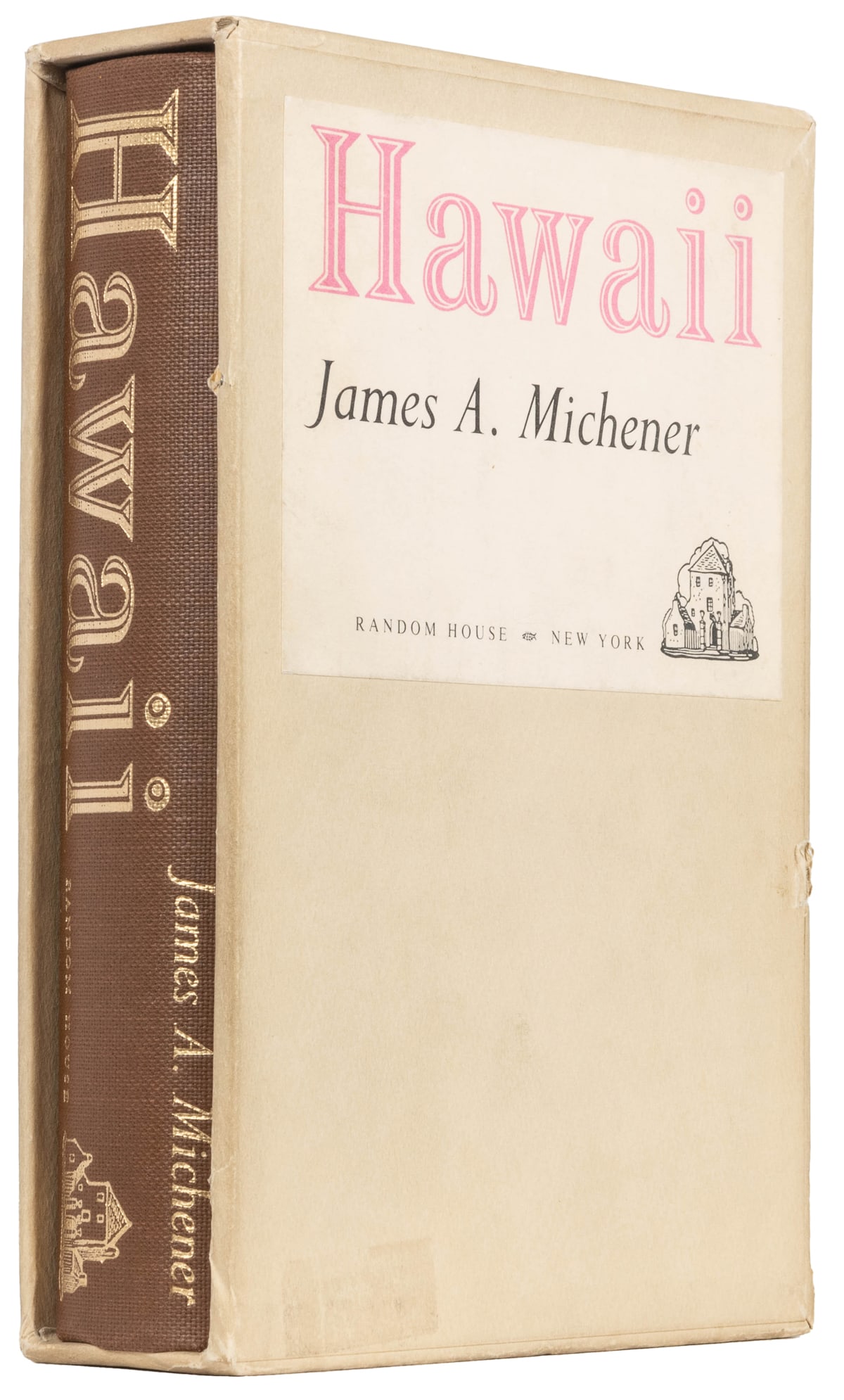 MICHENER, James A. Hawaii. New York: Random House, [1959]. ...: MICHENER, James A. Hawaii. New York: Random House, [1959]. 8vo. [947] pp. Publisher’s full brown cloth, spine stamped in gilt, pictorial endleaves, publisher’s slipcase with printed labels