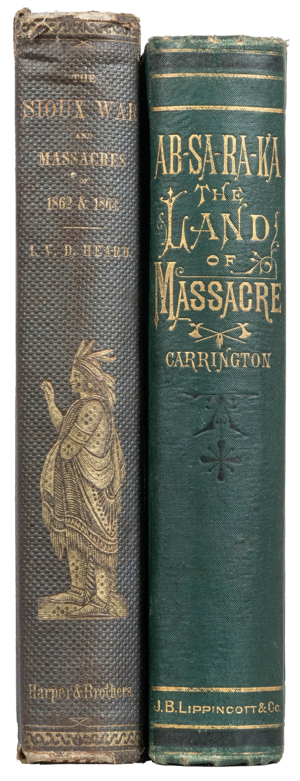 [NATIVE AMERICANS]. Pair of Titles About Massacres, includi...: [NATIVE AMERICANS]. Pair of Titles About Massacres, including: HEARD, Isaac V. D. History of the Sioux War and Massacres of 1862 and 1863. 8vo. Illustrated. 354, [2, ads] pp. Publisher’s full pu