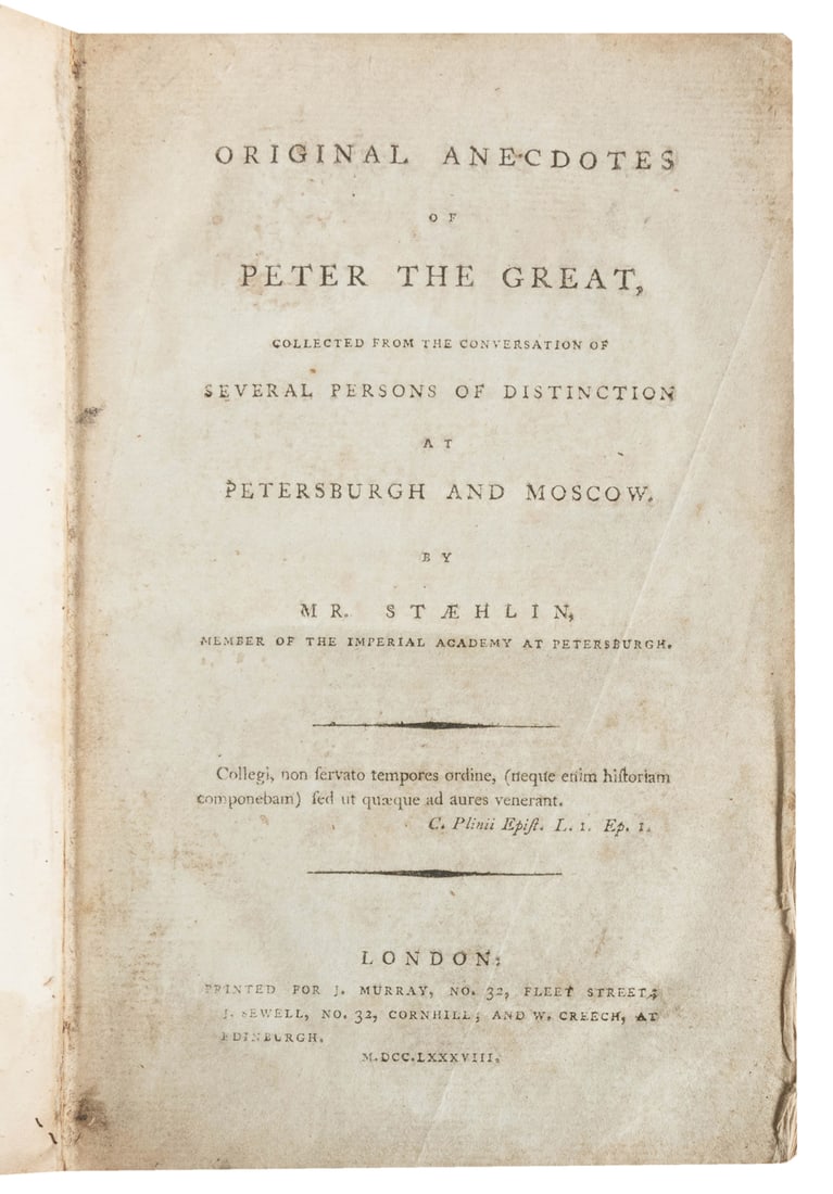[PETER THE GREAT, subject]. STAEHLIN, [Jacob]. Original Ane... (1 of 2)