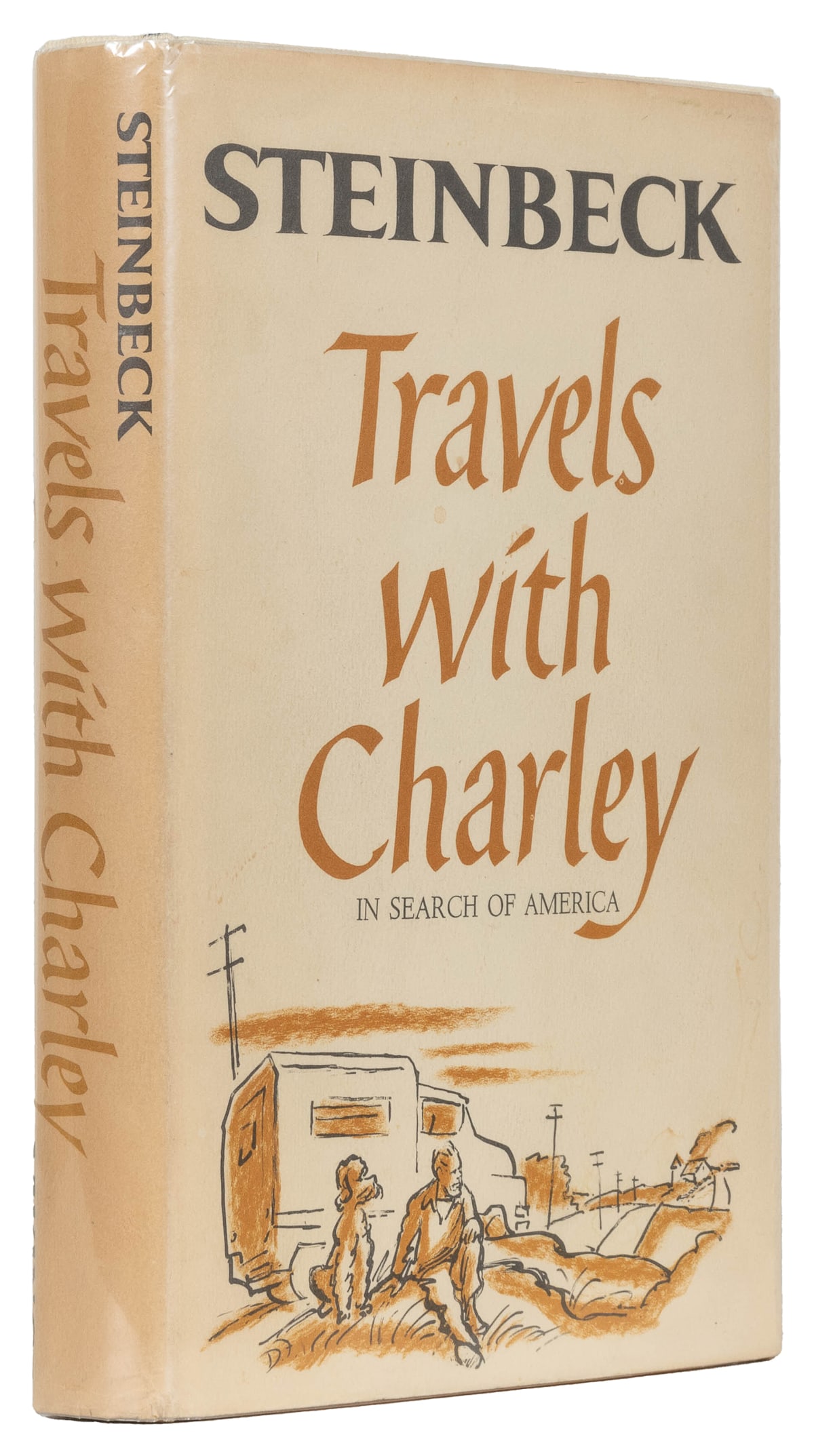 STEINBECK, John (1902-1968). Travels with Charley. In Searc...: STEINBECK, John (1902-1968). Travels with Charley. In Search of America. New York: The Viking Press, [1962]. 8vo. 246 pp. Publisher’s full cream cloth, front board and spine stamped in brown, sp