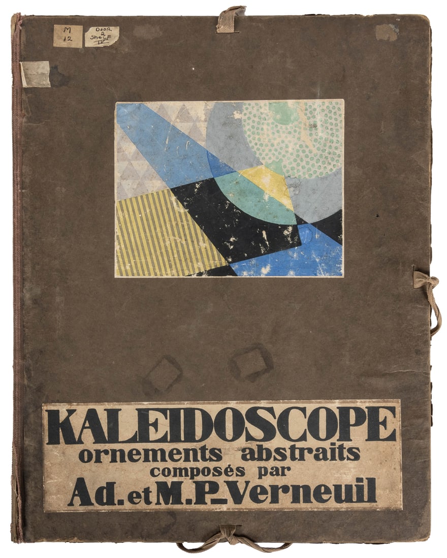 VERNEUIL, Albert and Maurice. Kaleidoscope: Ornaments Abstr...: VERNEUIL, Albert and Maurice. Kaleidoscope: Ornaments Abstraits. Paris: Albert Levy, n.d., ca. 1920. Portfolio, contents loose, as issued, in cloth-backed brown boards, title label and pochoir design