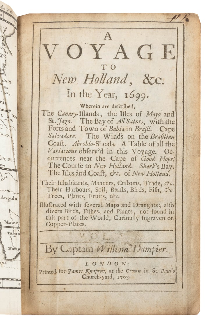 [VOYAGES AND TRAVELS]. DAMPIER, Captain William. A Voyage t...: [VOYAGES AND TRAVELS]. DAMPIER, Captain William. A Voyage to New Holland, &c. In the Year, 1699… Vol. III [only]. London: James Knapton, 1703. 8vo. Illustrated with folding map as frontispiece,
