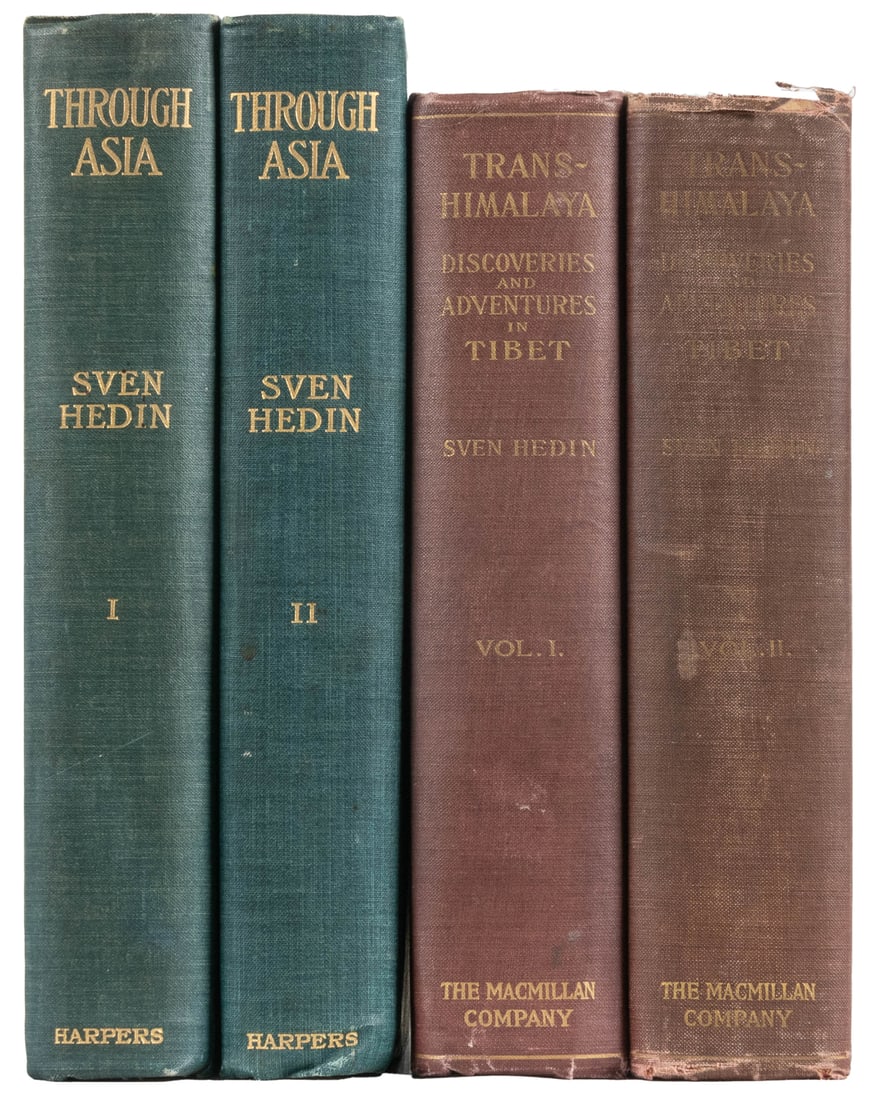 [VOYAGES AND TRAVELS]. HEDIN, Sven. Pair of First American ...: [VOYAGES AND TRAVELS]. HEDIN, Sven. Pair of First American Editions in 4 Volumes. [V.p., 1899, 1909]. 8vos. Illustrated. Each title is 2 volumes, 4 volumes total. Publisher’s cloth, gilt (spines