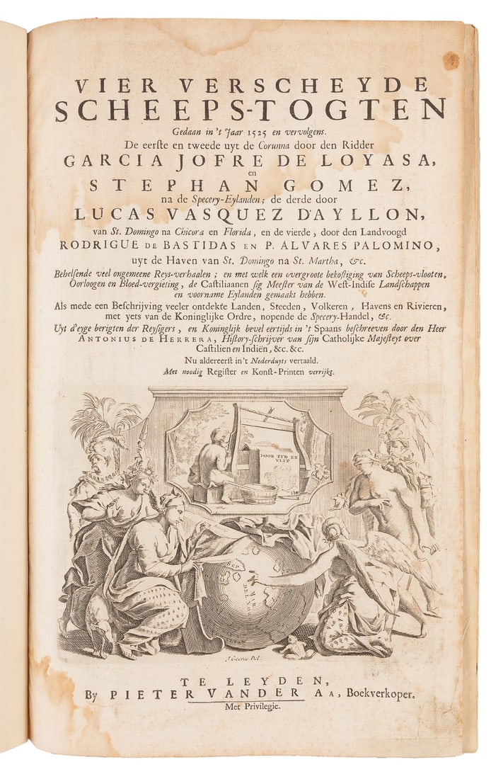 [VOYAGES AND TRAVELS]. [WEST INDIES]. [HERRERA, Antonio, et...: [VOYAGES AND TRAVELS]. [WEST INDIES]. [HERRERA, Antonio, et al.] Vier Verscheyde Scheeps-Togten… [And:] De Gedenkwaardige en al-om Beromde Voyagien der Spanjaarden na West-Indien… [And:] V