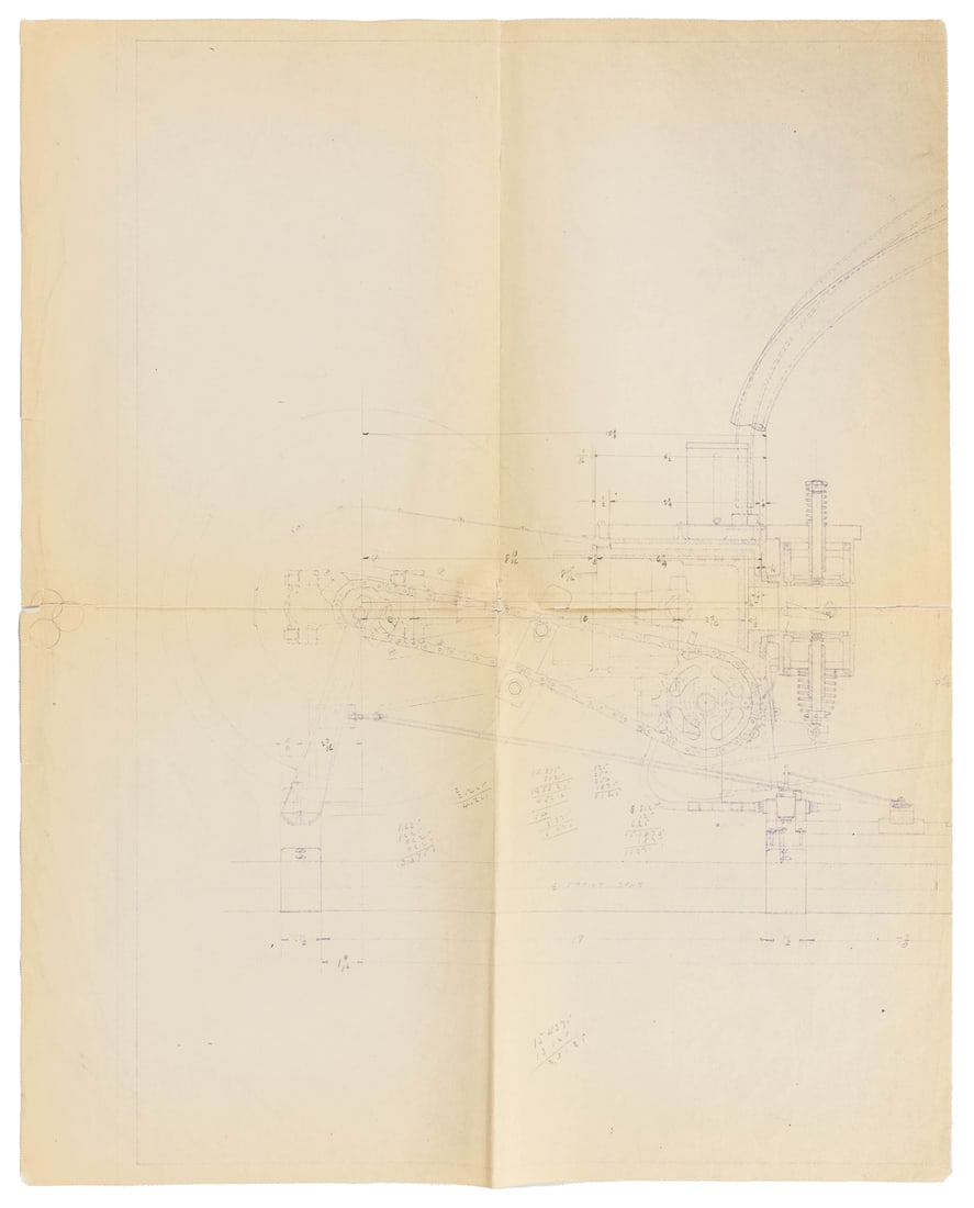 [AVIATION]. [WRIGHT, Orville (1871-1948) and WRIGHT, Wilbur...: [AVIATION]. [WRIGHT, Orville (1871-1948) and WRIGHT, Wilbur (1867-1912)]. Section of a Blueprint for the 1903 Wright Flyer. [Louis P. Christman, ca. 1940s]. Folded blueprint. Approximately 17 ½&#