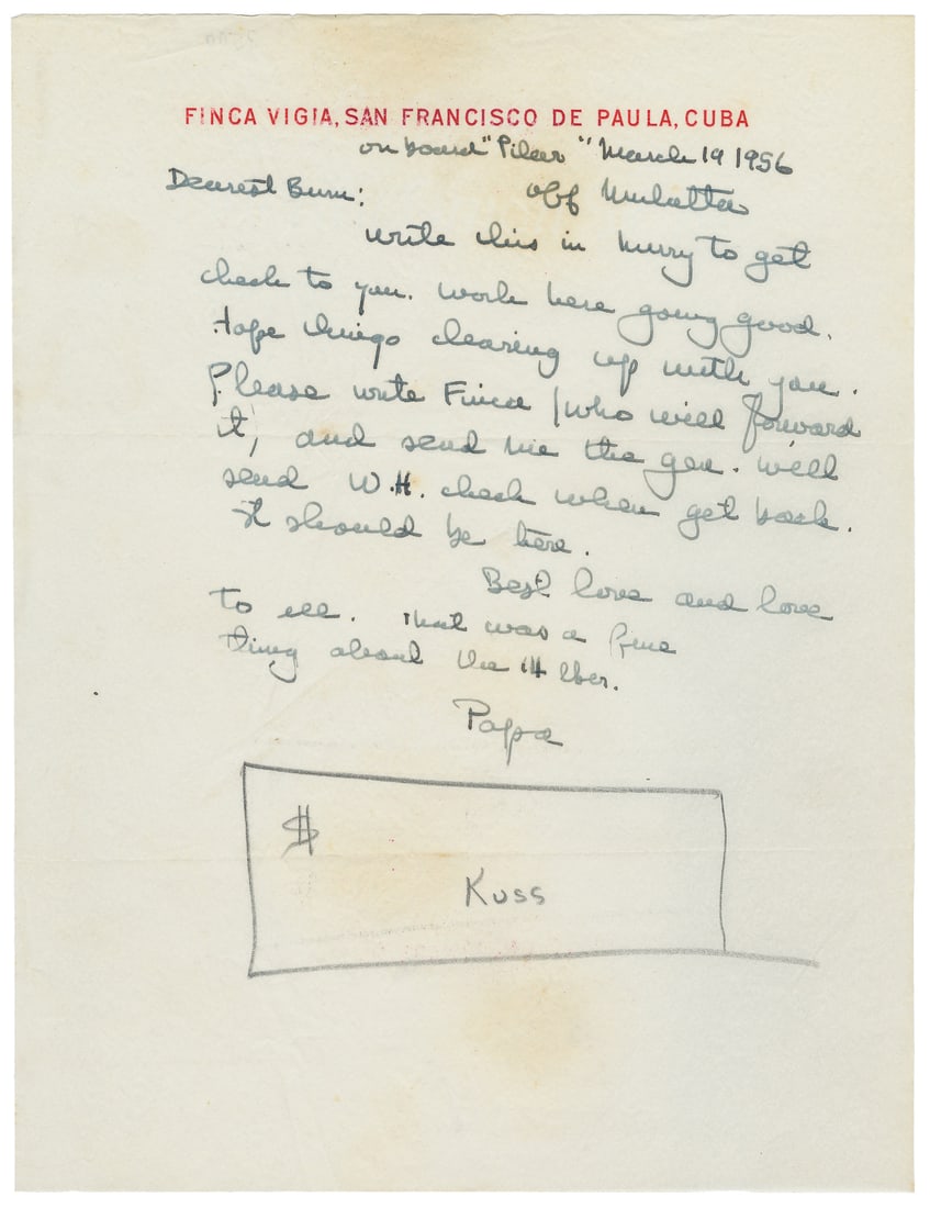 HEMINGWAY, Ernest (1899-1961). Autograph Letter Signed to H... (1 of 2)