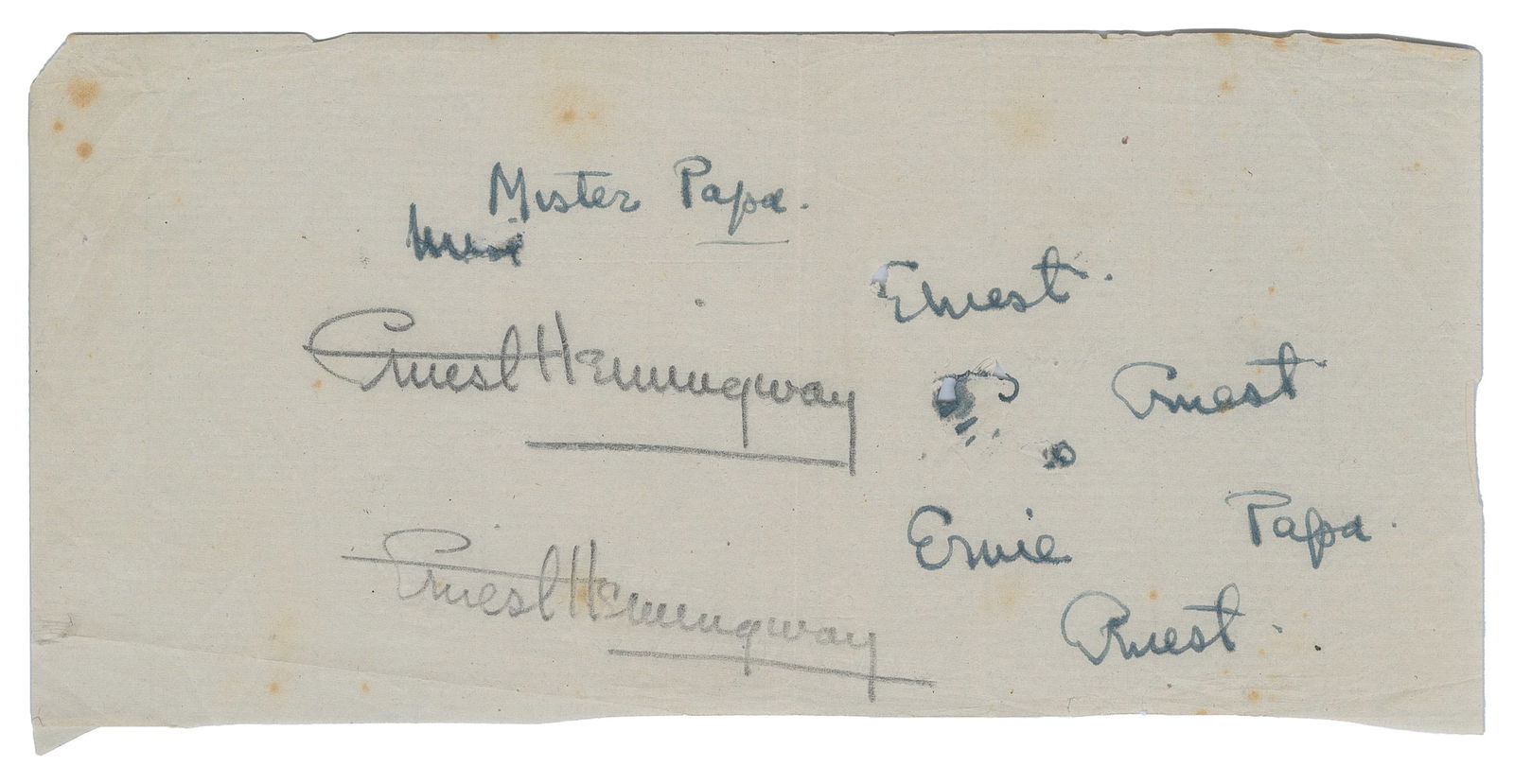 HEMINGWAY, Ernest (1899-1961). Hemingway Sample Signature S... (1 of 1)