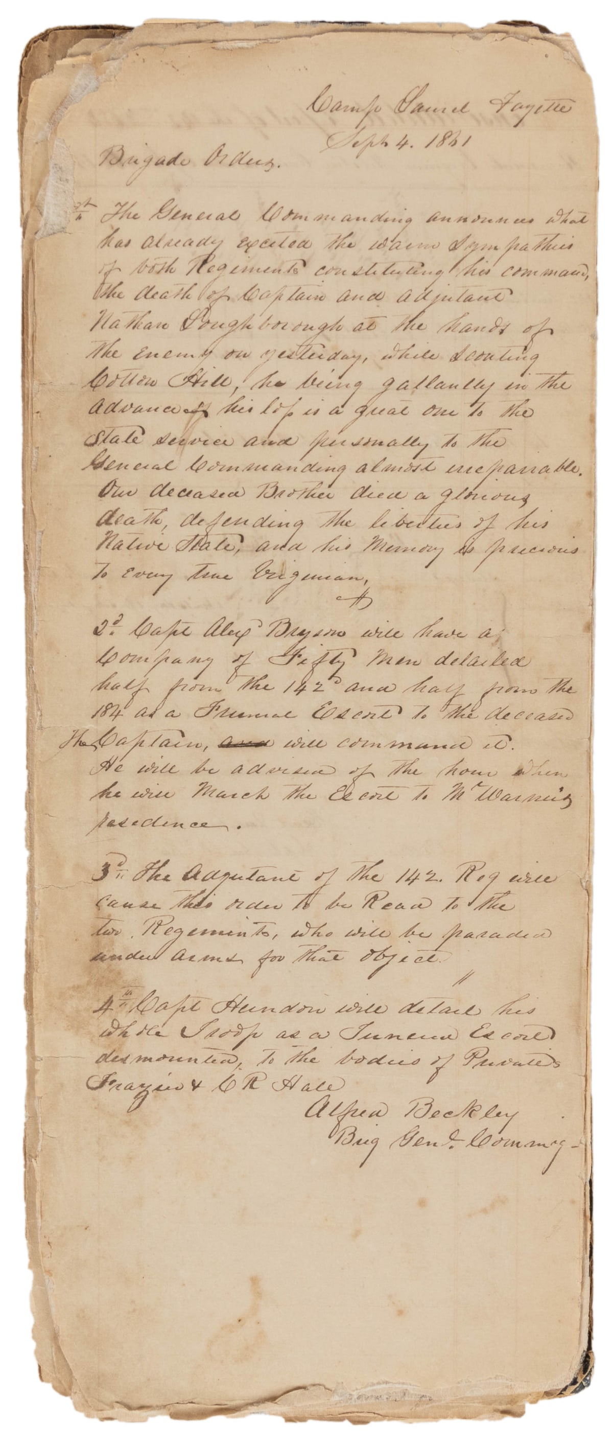 [CIVIL WAR]. Volume of Gen. Alfred Beckley’s brigade orders... (1 of 4)