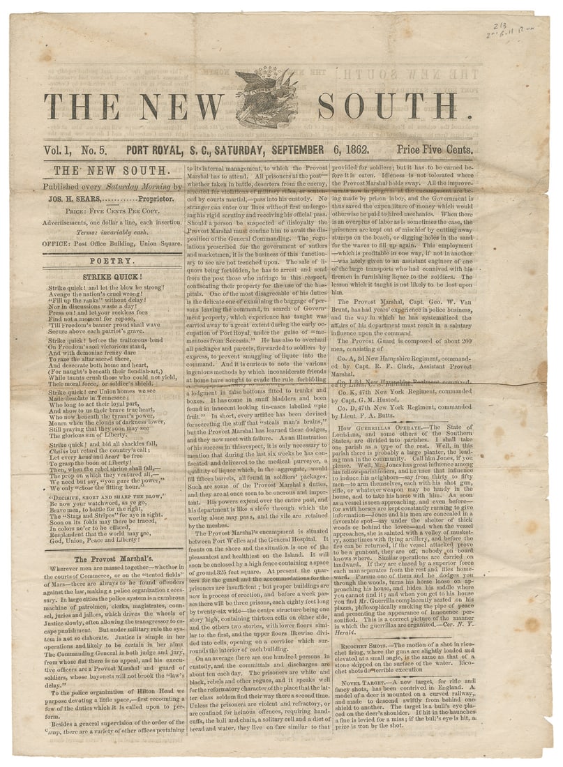 [CIVIL WAR]. The New South. Vol. 1, No. 5. Port Royal, SC: ... (1 of 1)
