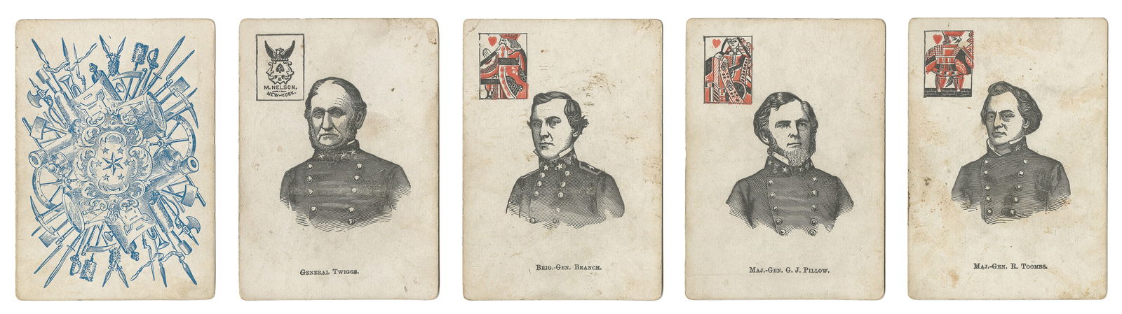 [CIVIL WAR – PLAYING CARDS]. Mortimer Nelson Civil War Conf...: [CIVIL WAR – PLAYING CARDS]. Mortimer Nelson Civil War Confederate Generals Playing Cards. New York, ca. 1863. 50/52 (lacking 6 of spades, ace of clubs). Face of each card with a portrait of a C