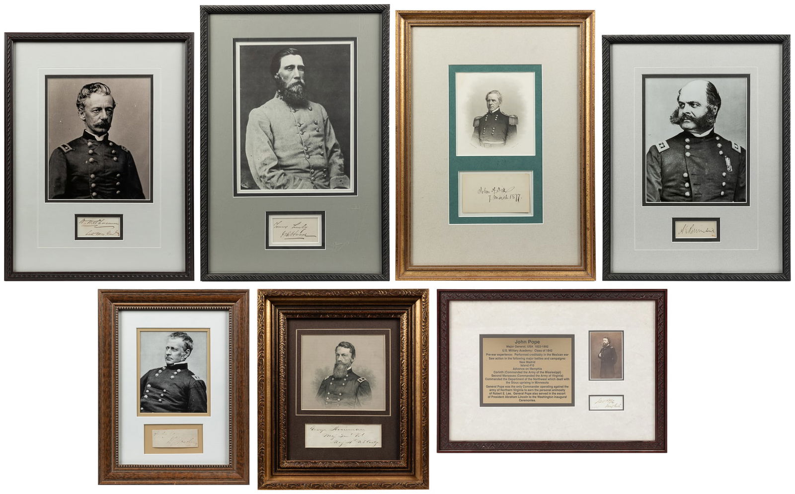 [CIVIL WAR – UNION]. Group of 7 framed autographs of Union ... (1 of 8)