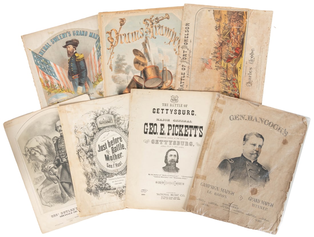 [CIVIL WAR – SHEET MUSIC]. Group of 8 pieces. Includes: Gen...: [CIVIL WAR – SHEET MUSIC]. Group of 8 pieces. Includes: General Sweeny’s Grand March. Dedicated to Brigr. Genl. Thomas W. Sweeny. (1863); Drums & Trumpets, or a Parade in Broadway of the 7
