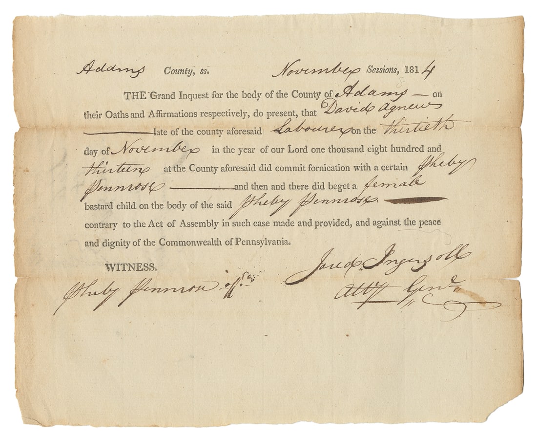 [GETTYSBURGH]. GETTYS, James (1759 – 1815). Document signed... (1 of 3)