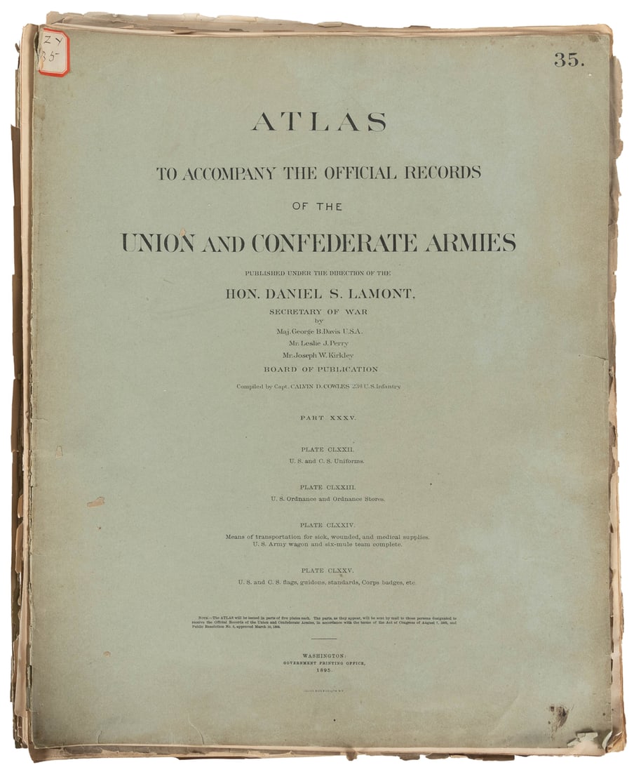 COWLES, Calvin (compiler). Atlas to Accompany the Official ...: COWLES, Calvin (compiler). Atlas to Accompany the Official Records of the Union and Confederate Armies. Washington: Government Printing Office, 1891 – 95. Original wrappers, 35 separate parts (l