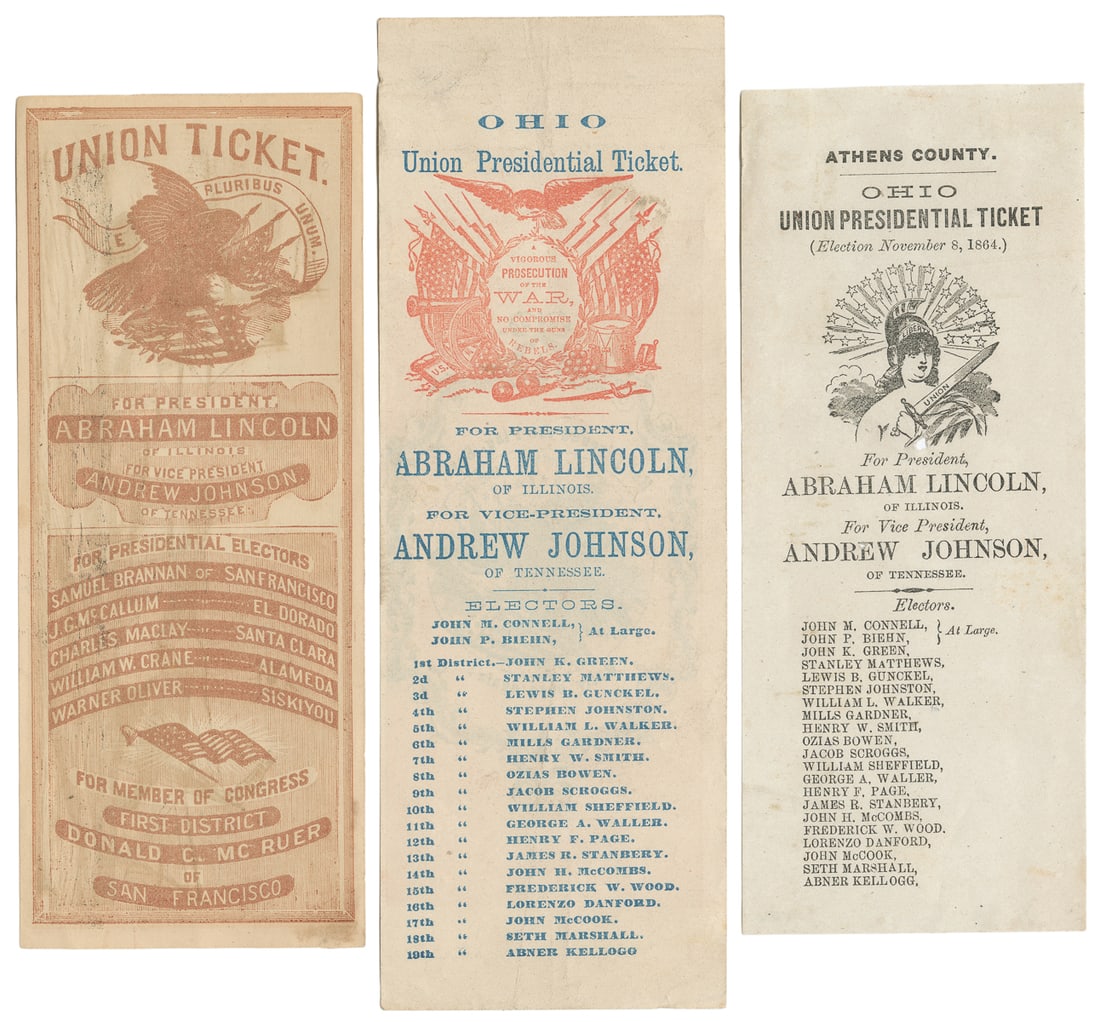[LINCOLN, Abraham (1809-1865)]. Three Union Presidential Ti... (1 of 1)
