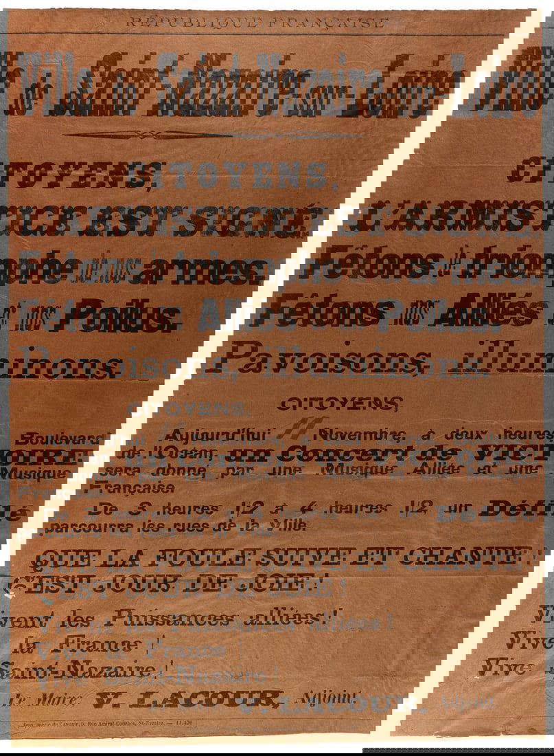 [WORLD WAR I]. French broadside announcing armistice ending... (1 of 1)