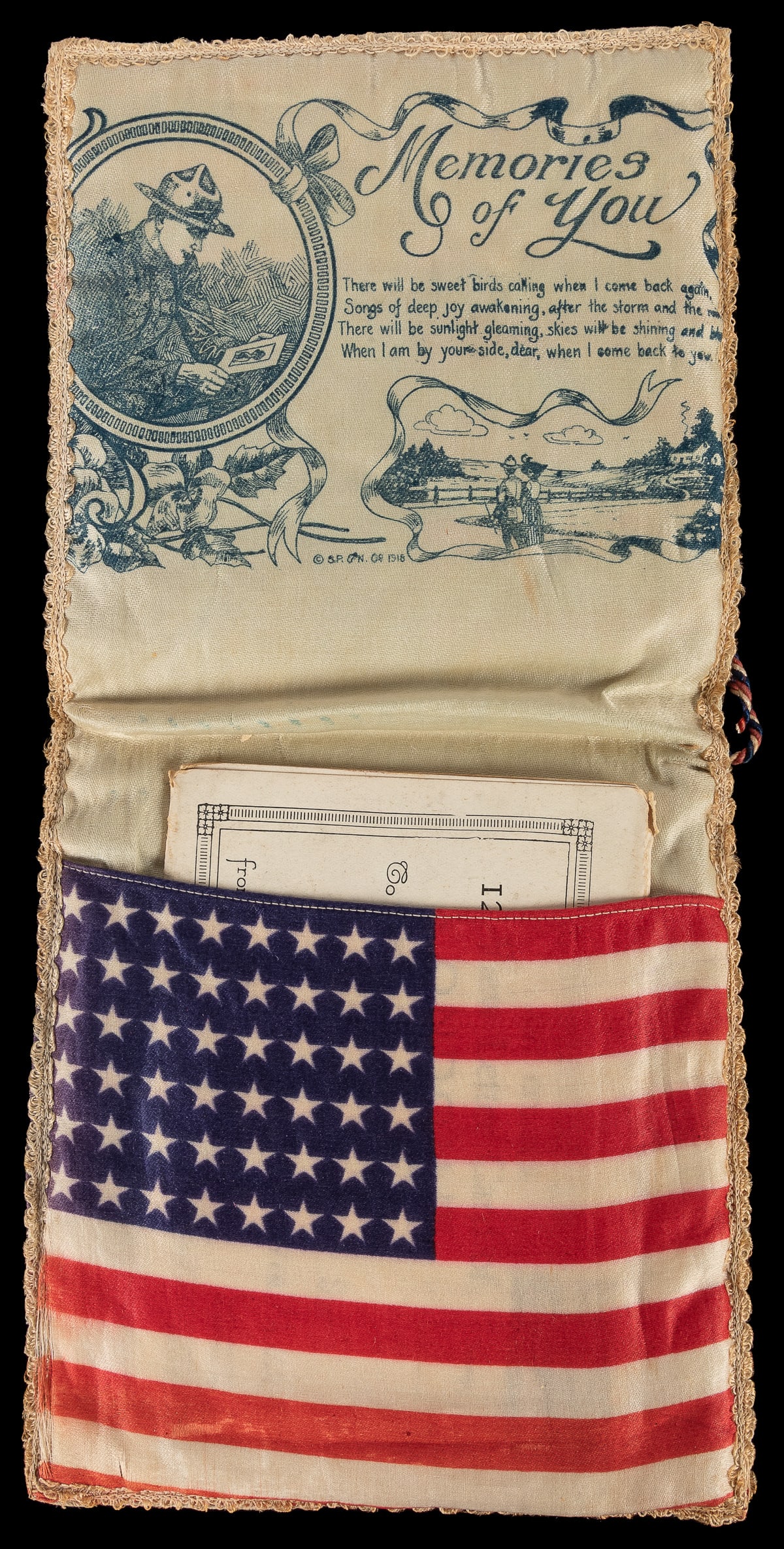 WWI American Flag “Remember Me” Silk Handkerchief Pouch. Ci... (1 of 3)