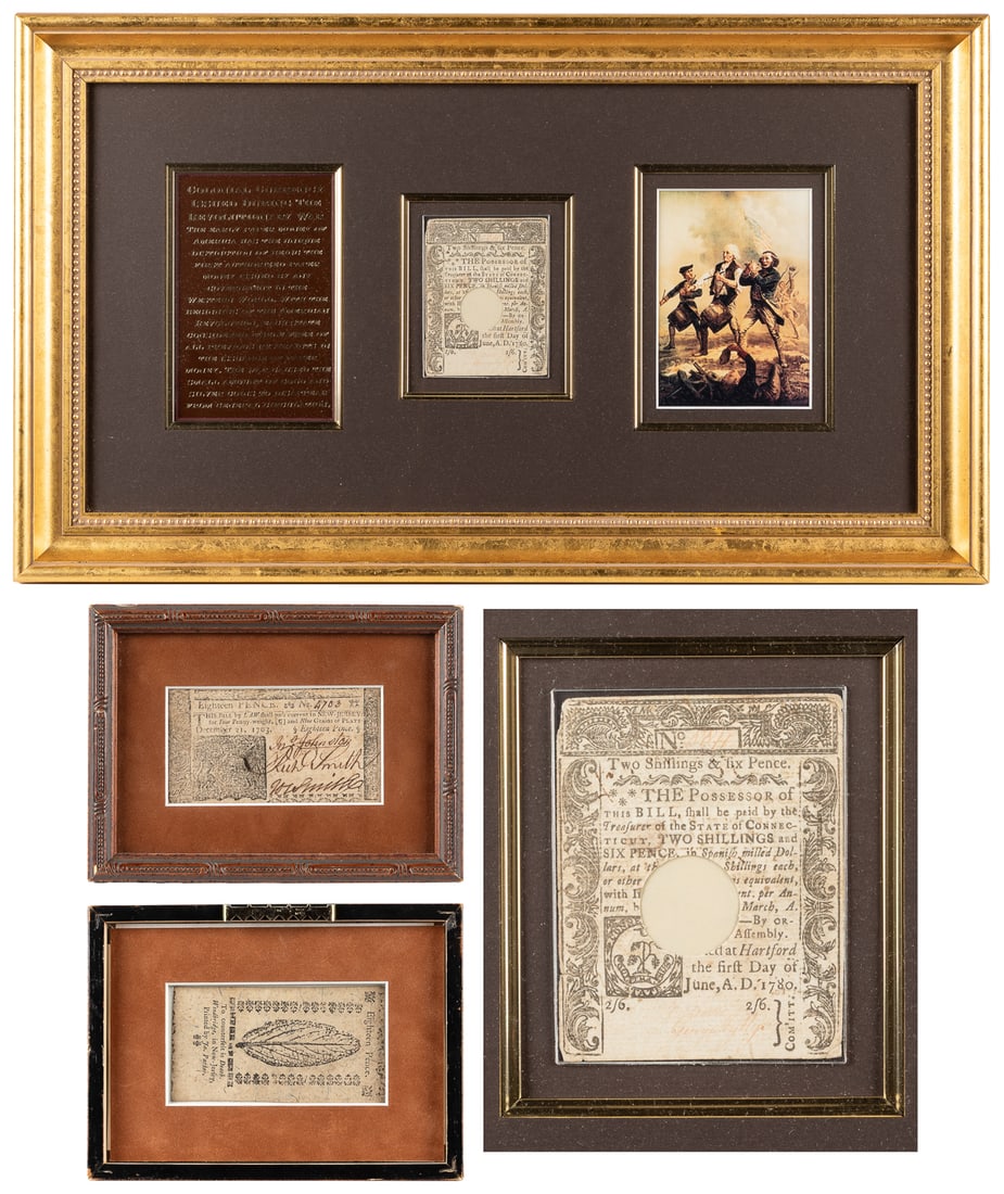 [CURRENCY]. Two pieces of American colonial currency. Inclu... (1 of 5)