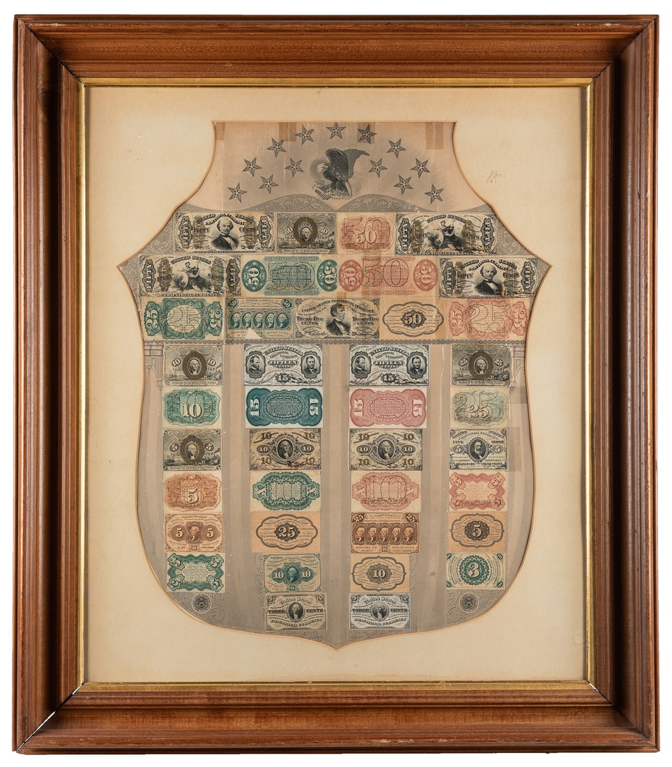 [CURRENCY]. Fractional currency shield. 19th century. Engra... (1 of 1)