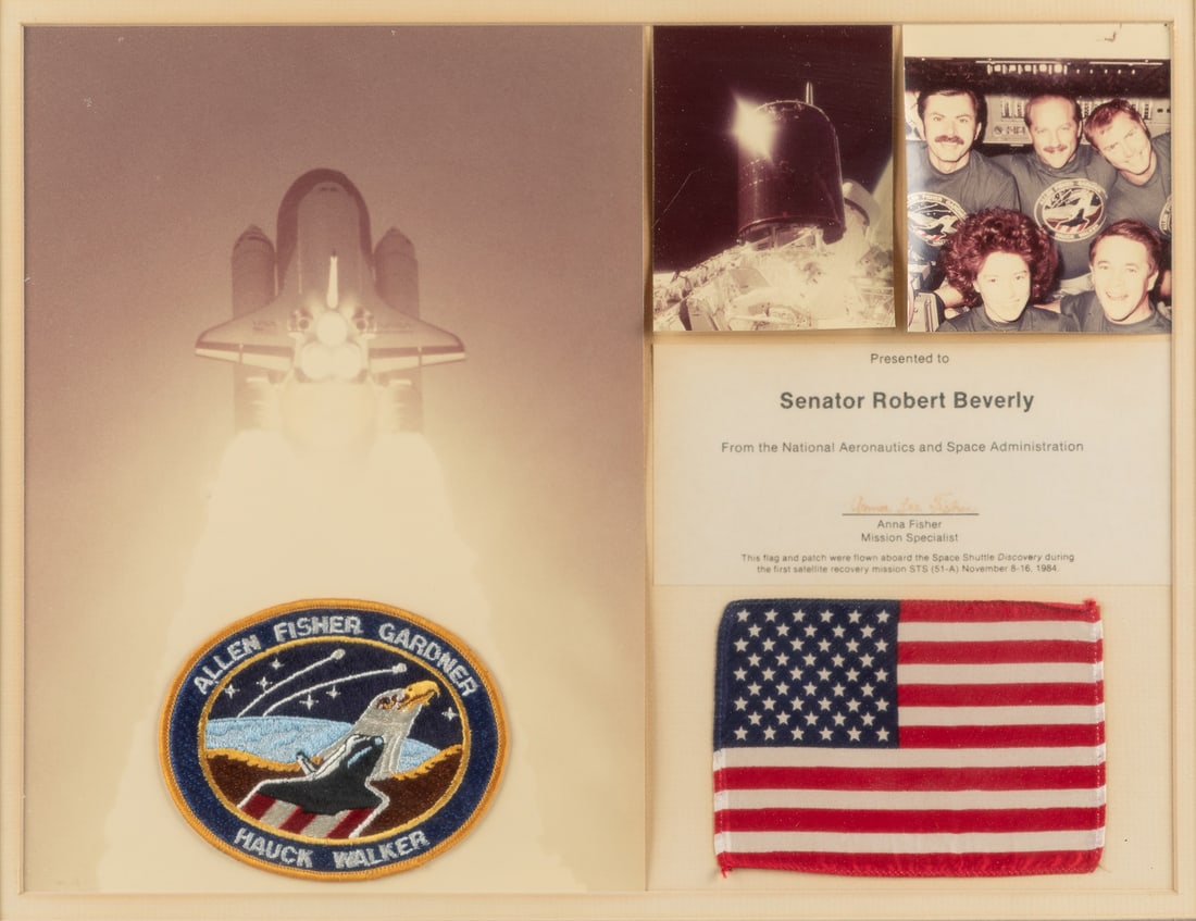 [NASA]. Flag and Patch Presentation Frame from the Space Sh... - 2